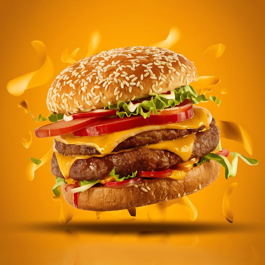 a burger with cheese and tomato sauce on it
